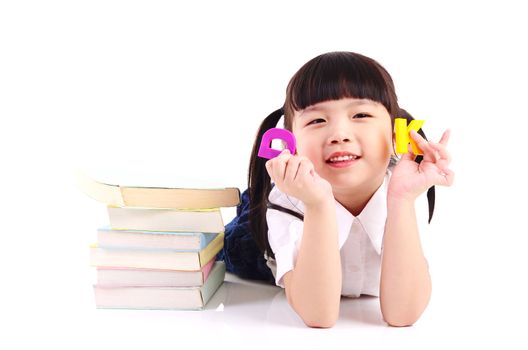 Asian girl sitting on the floor with book