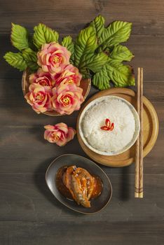 sardines fish in tomato sauce served with steamed rice