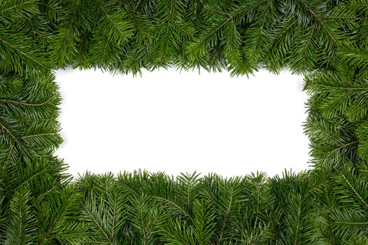 Christmas border arranged with fresh fir branches isolated on white background , copy space for text