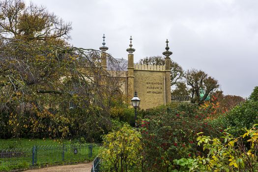 A view of the exterior of the Brighton Museum and Art Gallery in Brighton in autumn, UK.