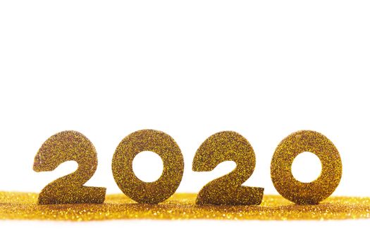 2020 New Year luxury glitter design concept numbers in golden glitters isolated on white background