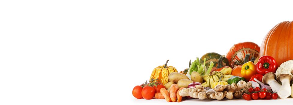 Harvest of many vegetables isolated on white background with copy space for text
