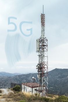 5G antennas and GSM transmitters. Concept for high speed 5G internet.