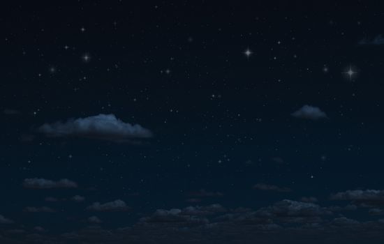 Night starry sky and clouds. Moonlight dark background and stars in the sky. Clean night backdrop. 