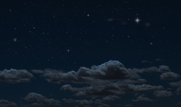 Night starry sky and clouds. Moonlight dark background and stars in the sky. Clean night backdrop. 