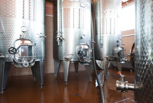 Wine fermenters in winery