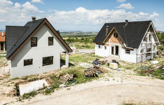 Building a new houses. Sunny day