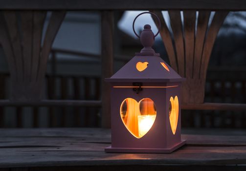 Heart shaped lantern and candle 