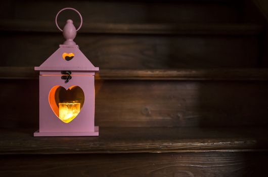 Heart shaped lantern and candle 