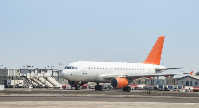 Plane before takeoff. Close up plane on the runway