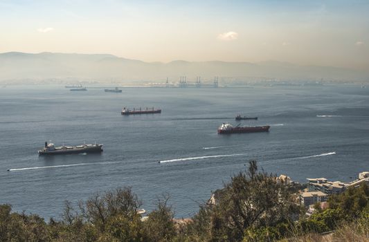 View from Gibraltar. The rock and ships