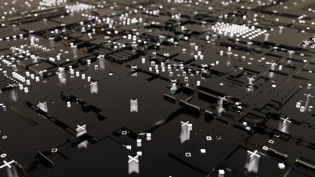 Abstract Central Computer Processors Concept. 3D illustration. Conceptual CPU on circuit board - PCB