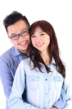 indoor portrait of asian couple isolated over white background