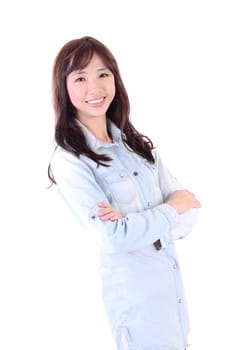Smiling Southeast Asian  woman over white background