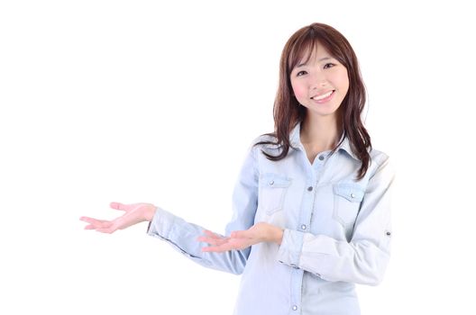 young smiling beautiful asian girl  showing gesture