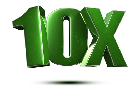 10x green 3d rendering on the white background.(with Clipping Path).