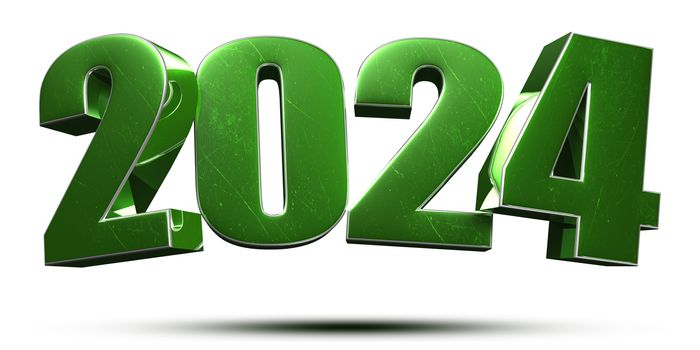2024 3d numbers green on white background.(with Clipping Path).