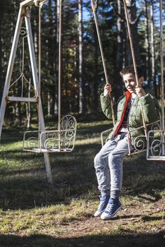 Child on a swing in a forest