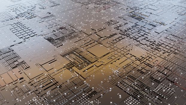 Abstract Central Computer Processors Concept. 3D illustration. Conceptual CPU on circuit board - PCB