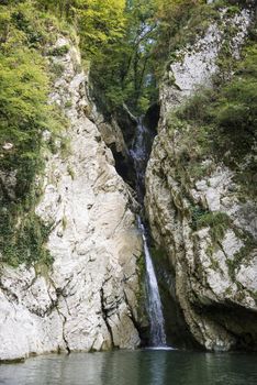 Waterfall in the Agur gorge near Sochi, Russia.