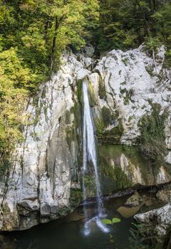 Waterfall in the Agur gorge near Sochi, Russia.