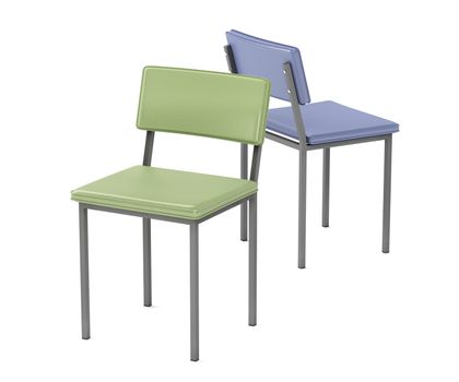 Two dining chairs with different colors on white background