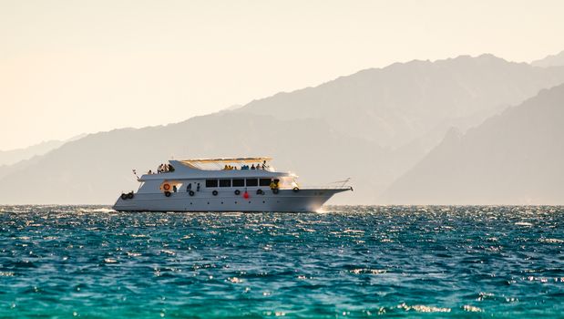big boat on the background of high mountains in Egypt Dahab