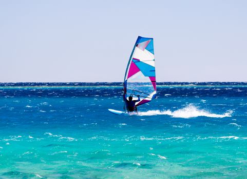 windsurfer rides on the waves of the Red Sea