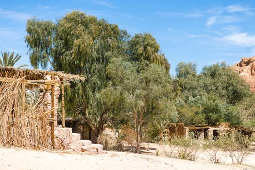 dwelling bedouin in an oasis in the desert among the mountains in Egypt Dahab