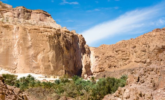 dwelling bedouin in an oasis in the desert among the mountains in Egypt Dahab