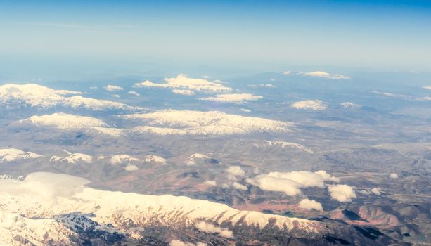 view from an airplane window on mountains in the desert in Egypt