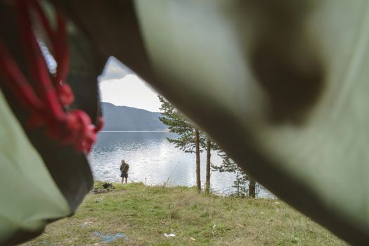 View from inside the tent. View out of the woods. Bulgaria