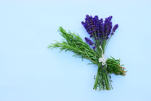 Lavender and Rosemary picked and tied with string.
