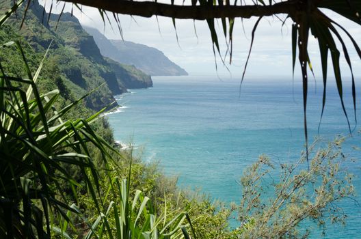 Marvelous view from a stop of the Kalalau Trail in Kauai, Hawaii