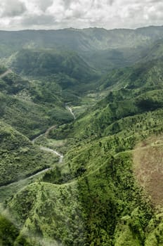 Aerial view of one of the multiple rivers comming from the Waialeale volcano, Hawaii.