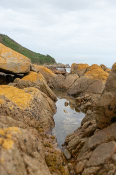 Rose granit sea shore in Britanny travel and hiking