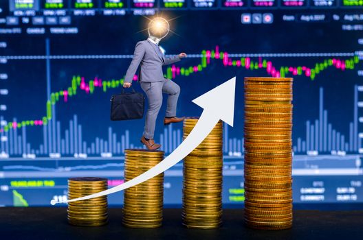 Graph of financial growth global communications Binary Smart Phones and world Internet Businesspeople press the phone to communicate in the Internet Stock chart Researching process.business Team Working Startup modern office Laptop global strategy virtual Icon.Innovation graphs Interfaces