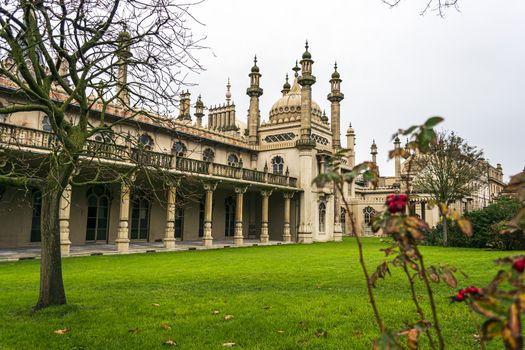 Brighton and Hove, East Sussex, UK - November 4, 2019: Historic Royal pavilion in Brighton, England. The Royal Pavilion, also known as the Brighton Pavilion, is a former royal residence located in Brighton, England.