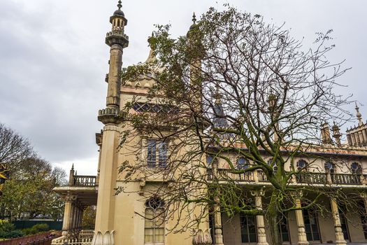 Brighton and Hove, East Sussex, UK - November 4, 2019: Historic Royal pavilion in Brighton, England. The Royal Pavilion, also known as the Brighton Pavilion, is a former royal residence located in Brighton, England.