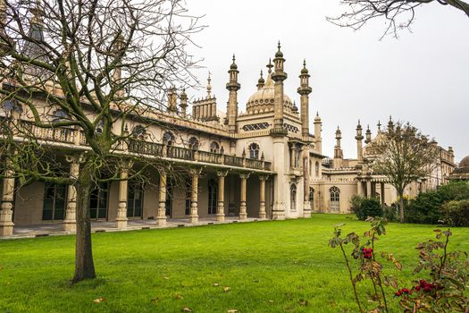 Brighton and Hove, East Sussex, UK - November 4, 2019: Historic Royal pavilion in Brighton, England. The Royal Pavilion, also known as the Brighton Pavilion, is a former royal residence located in Brighton, England.