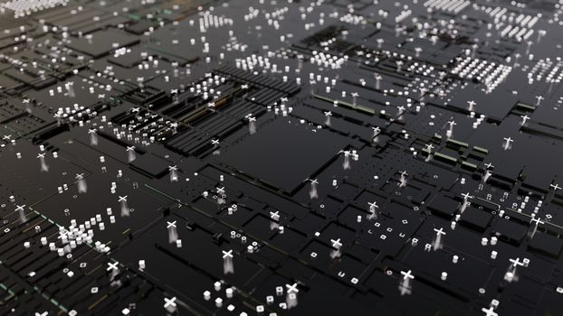 Abstract Central Computer Processors Concept. 3D illustration. Conceptual CPU on circuit board - PCB