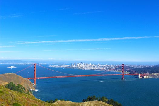 Panoramic view of the Golden Gate Bridge and the San Francisco skyline