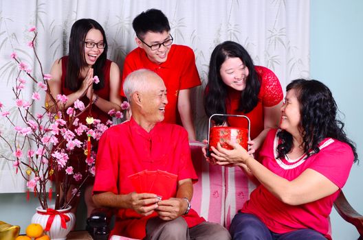 Asian family celebrating chinese new year