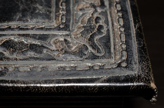 fragment of leather cover of an old book macro closeup