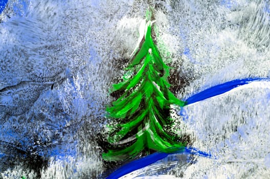 color abstract drawing painted on glass close up