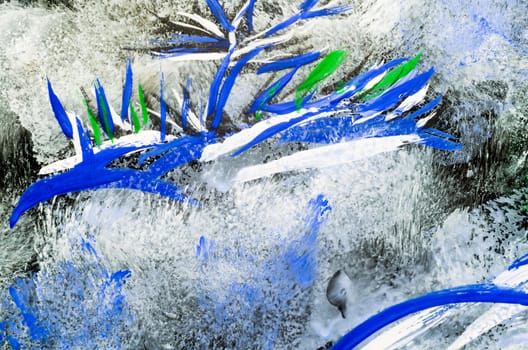 color abstract drawing painted on glass close up
