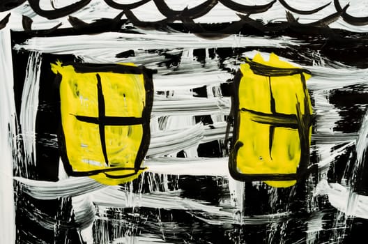 color abstract drawing painted on glass close up
