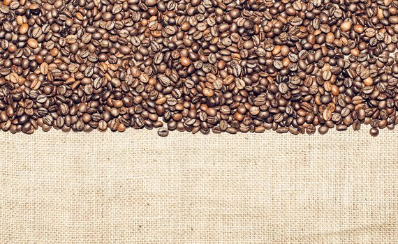 texture whole fried grains, coffee on rough fabric