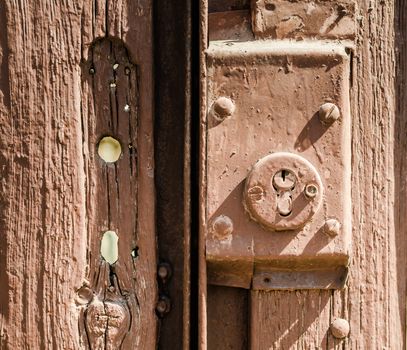 old door lock on wooden doors