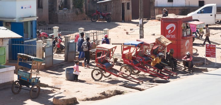 Madagascar on july 25, 2019 - View of a typical city on the road from Antananarivo to Ifaty, Madagascar.